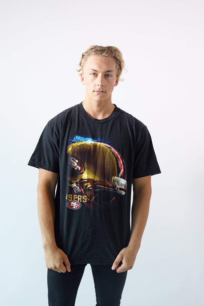 Vintage San Fran 49'ers Print T-Shirt (Black) - L